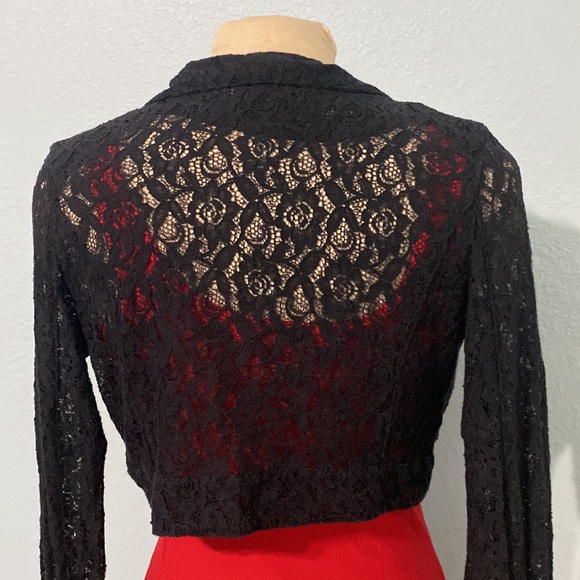 Vintage Black sheer Lace crop Biker style jacket size M - Picture 5 of 12